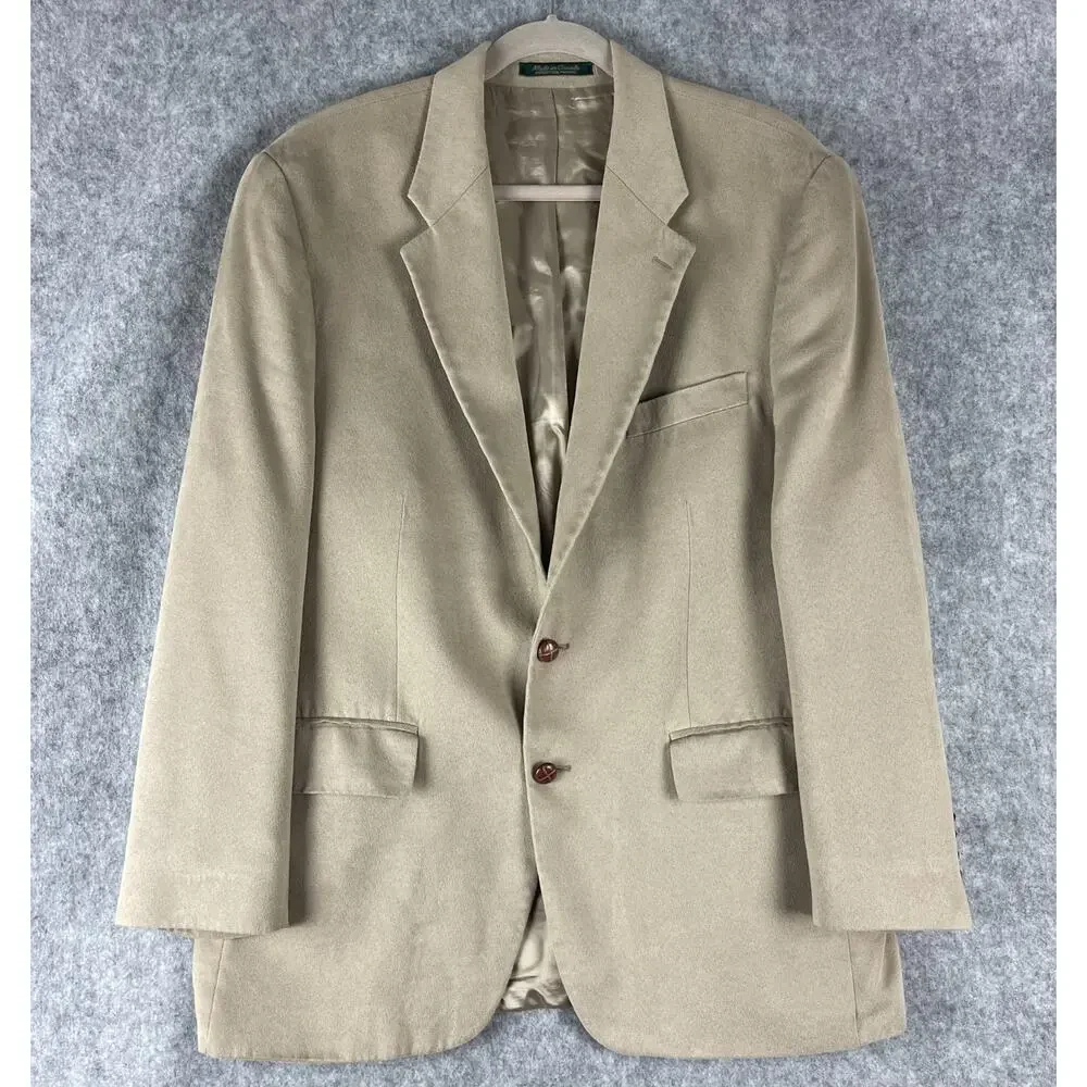 Vintage Ralph Ralph Lauren Faux Suede Blazer Sport Coat Men 44R Beige 2 Button